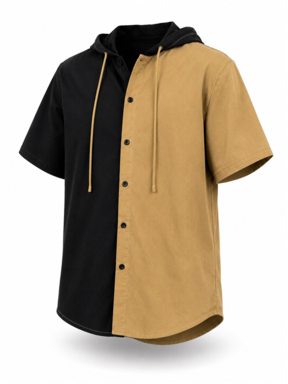 SHEIN Manfinity Large Black & Beige Colorblock Hooded Button Down Shirt NWT